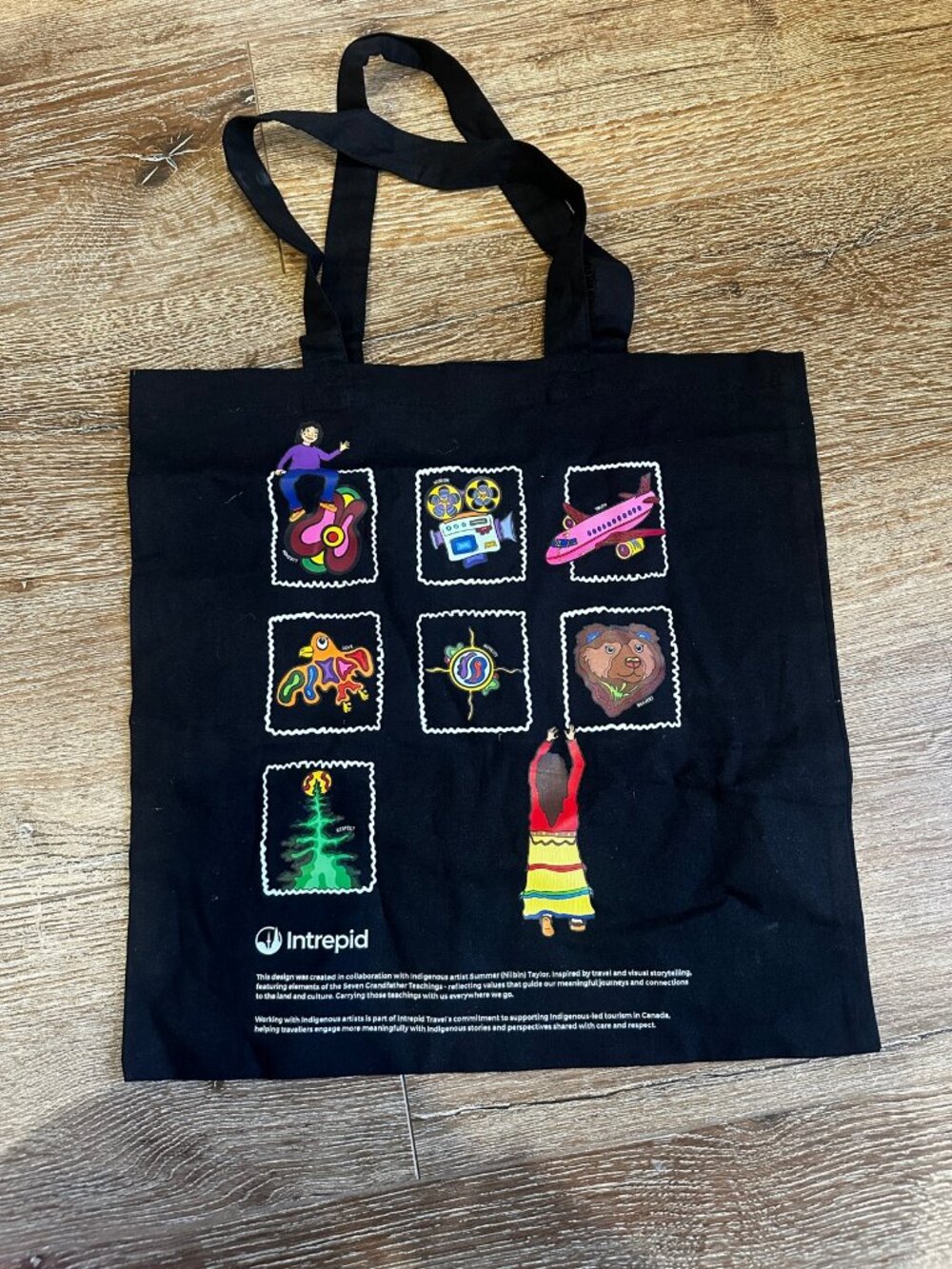 Black Canvas Tote Bag - Indigenous Art Print
